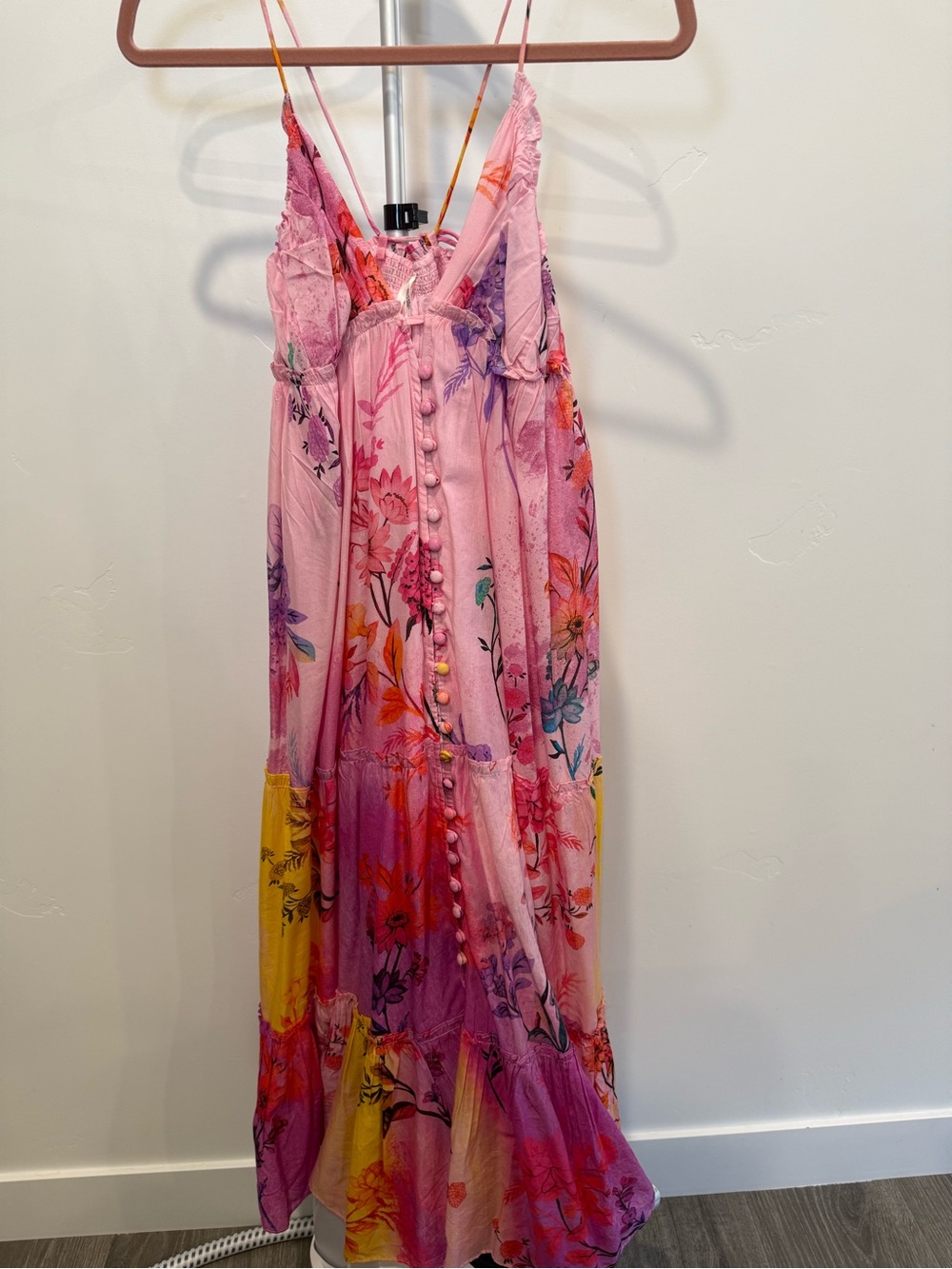Anthropologie Pink Floral Spaghetti-Strap Maxi Dress